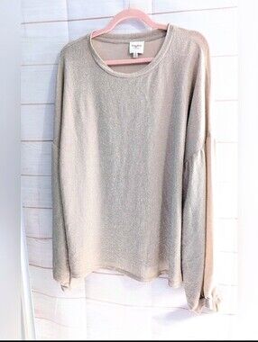 Nwot Hayden Metallic Beige Shimmery Crewneck Puffy Sleeve Blouse Size 1X